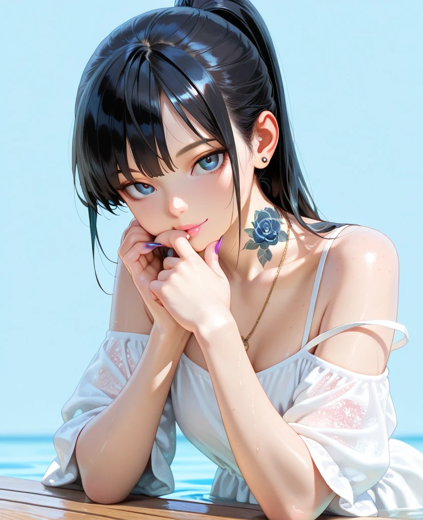 score_9, score_8_superior, score_7_superior, A masterpiece in 32K resolution,Highest quality,it is really amazing,Very detailed,Ultra-high resolution,Ultra-realistic,Realistic,Increased depth of field,Cinematic lighting,
Sexy Japanese Adult Women,
black straight medium hair,Ultra-detailed and beautiful face,Gentle expression,Translucent white skin,Realistic skin texture,
Sexy Swimwear,
Bold design,Artistic design,Beautiful and detailed pattern,Detailed fabric texture,
Gorgeous necklace,Earrings,
Coastline at night,Giant Moon,Dark clouds floating in the dark night sky,
High angle,