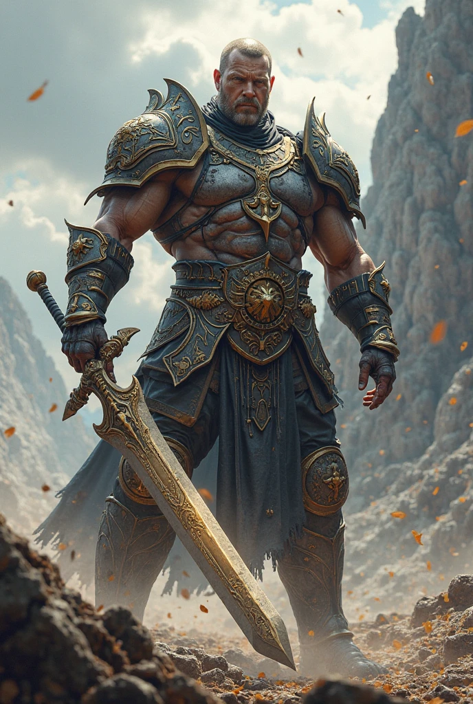 Create a tattoo of a warrior with a battlefield behind 