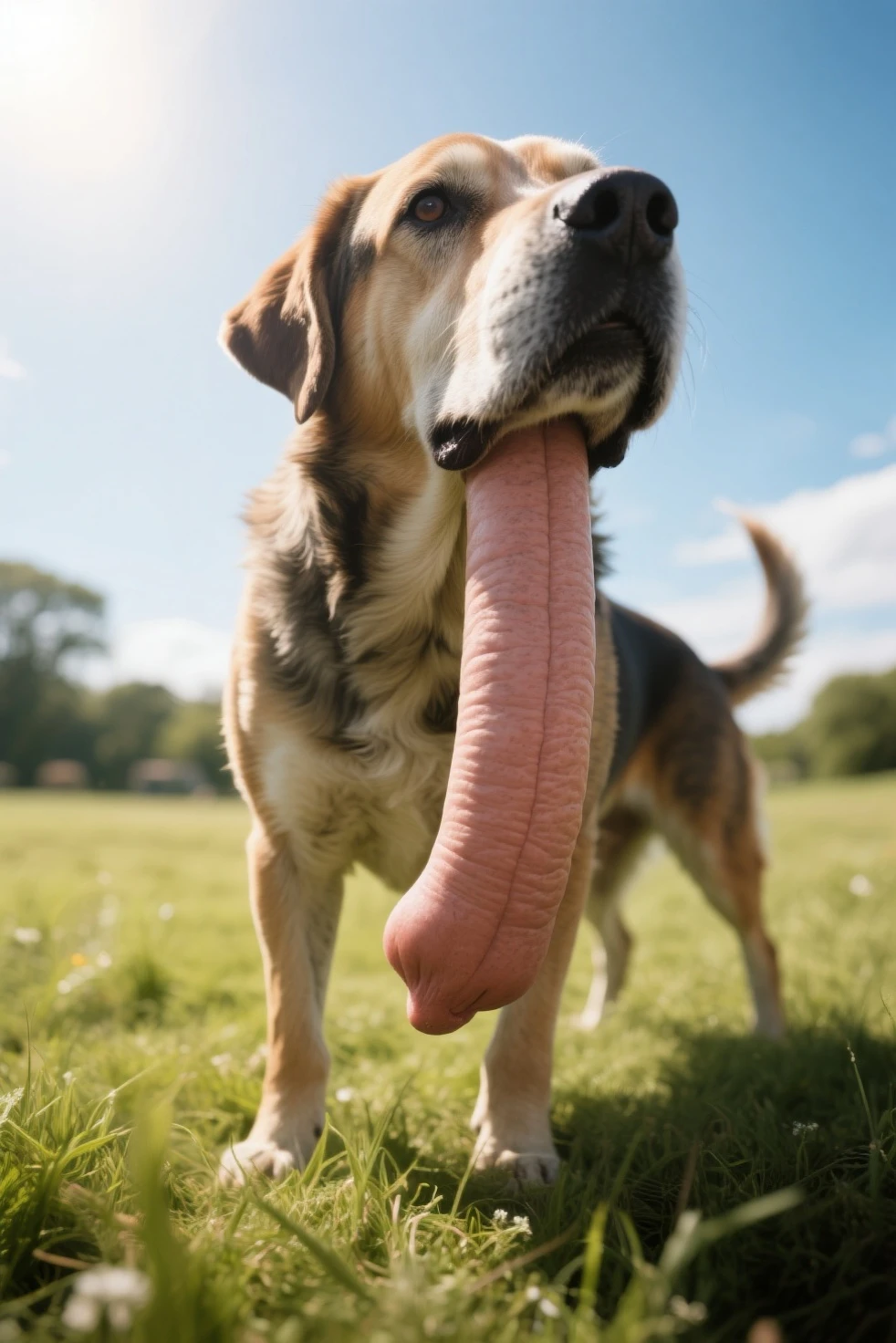 masterpiece, high quality, realistic, detailed background, (((cow, dog head))), (feral), (((wide hips))), ((((cow crotch shot, equine penis)))), (masterpiece), best quality, 4k, 2k, ((((feral, duo, dog deepthroat, oral, excessive saliva string, excessive saliva string, dirty, dirt dog))))