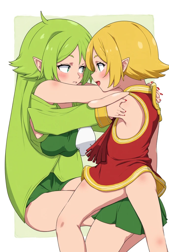 score_9, score_8_up, score_7_up, score_6_up, score_5_up, score_4_up, (source_anime), 2girls, monster musume no Iru Nichijou, (papi from monster musume,girl, blue hair, Short hair, Little kid girl body, small breasts, {sucking breasts}), (Centorea, Blonde, Centaur, massive breasts, Tall stature), yuri, age difference, size difference, breast sucking
