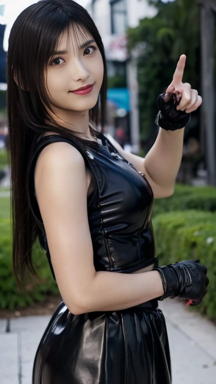 （8K、Raw photography、Highest quality、masterpiece：1.2),(Black Hair、Dark Eyes:1.9),(:1.6)、View your audience,Viewed from the front,White skin,(:1.4)、(Tight waist:1.6)、(Clothes that accentuate the shape of the breasts:1.0)、(Big Breasts :1.3)、Slim figure、Ultra-high resolution,beautiful,beautiful fece,(One person、No background:1.9),whole bodyボディー,Japanese women,（reality的：1.37）、Photon Mapping,reality、(Baby-faced and cute: 1.4)、(Cute Smile: 1.8)、(Round face: 1.8)、Radio City、Physically Based Rendering、Depth of field rally background、photograph, (I can see your knees、Thigh close-up:1.8),（:1.6）,whole body、Great quality