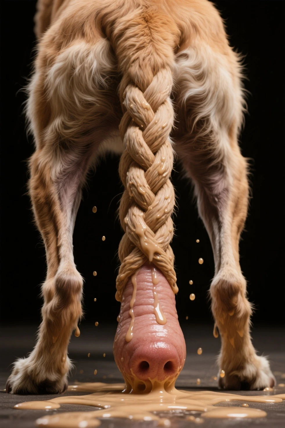 ((((goat, feral, duo)))), living room, masterpiece, high quality, realistic, detailed background, ((((rear view, close up, crouched, holding couch, huge red penis, autopenetration, anal, testicles, hoof, tail up, raised tail, bushy tail, excessive urine leaking, urine in anus, urine on anus, urine on butt, feces on penis, realistic fur, detailed fur, furry, urine explosion, screaming, eyes closed)))), (((((autopenetration)))))