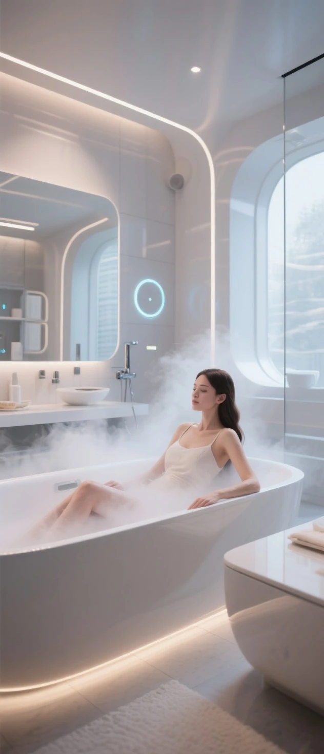 In the realm of Midjourney, an enchanting scene unfolds within a contemporary bathroom. A woman stands amidst the ethereal mist, her silhouette partially obscured by the swirling vapor. The atmosphere is suffused with a sense of tranquility and intimacy, as soft rays of light filter through the frosted glass windows, casting a gentle glow on the surroundings.
The bathroom is adorned with sleek, modern fixtures, exuding an air of sophistication. The walls are adorned with large mirrors, reflecting the woman's graceful form and creating an illusion of infinite space. Droplets of water cling to the mirrors, forming tiny rivulets that meander down, adding an element of elegance and sensuality to the composition.
The woman, a muse of purity and grace, stands under a cascading showerhead, enveloped in a gentle downpour of warm water. The droplets caress her skin, creating a mesmerizing interplay of light and shadow. As the water streams down her body, it forms delicate rivulets, tracing the contours of her curves.
The steam rises from the floor, intertwining with the mist, creating an otherworldly ambiance. It dances around the woman, enveloping her like a veil, hinting at the private sanctuary of self-care and introspection that the bathroom provides. The steam creates an evocative atmosphere, blurring the boundaries between reality and imagination.
The interplay of glass and water lends a surreal quality to the scene. The transparent glass surfaces, adorned with delicate water droplets, act as a metaphorical barrier between the woman and the outside world. It allows glimpses into her private realm, while still preserving an aura of mystery and solitude.
The lighting within the bathroom is carefully orchestrated, casting soft, diffused illumination that accentuates the woman's natural beauty. It creates a serene and dreamlike ambiance, accentuating the contours of her body and enhancing the interplay between light, water, and steam.
As you observe this captivating