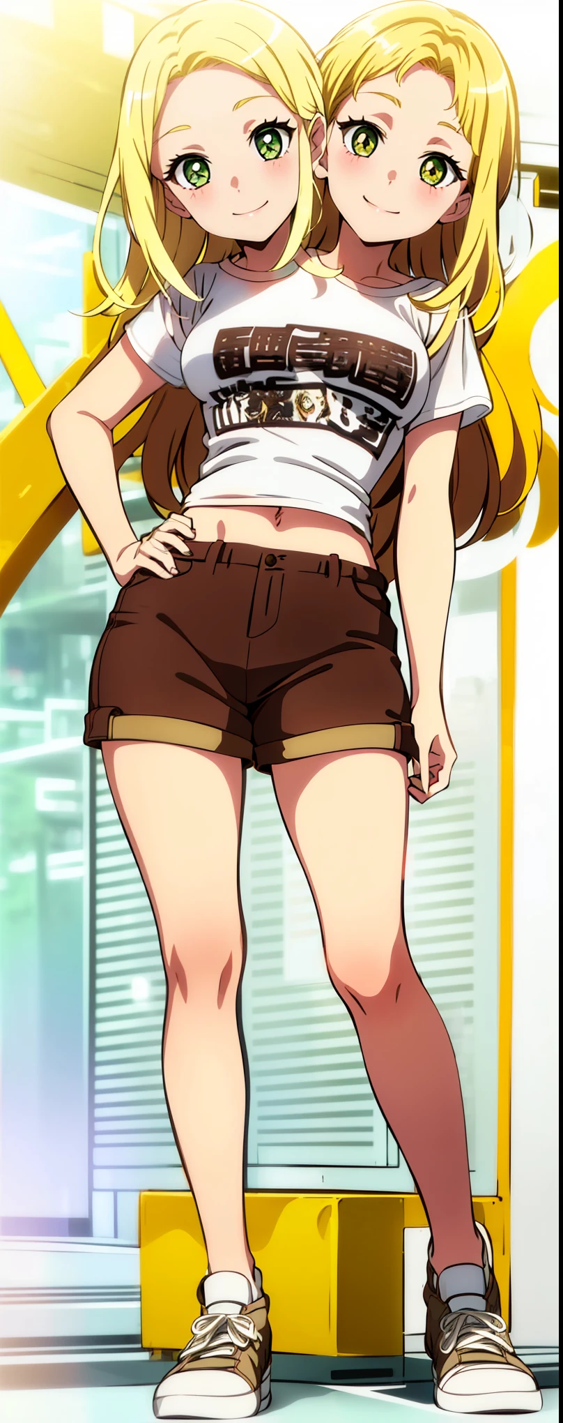 Momoko Koigakubo, a tall girl with beautiful legs, is standing in the schoolyard wearing a white gym uniform and light navy blue bloomers that look like panties.。