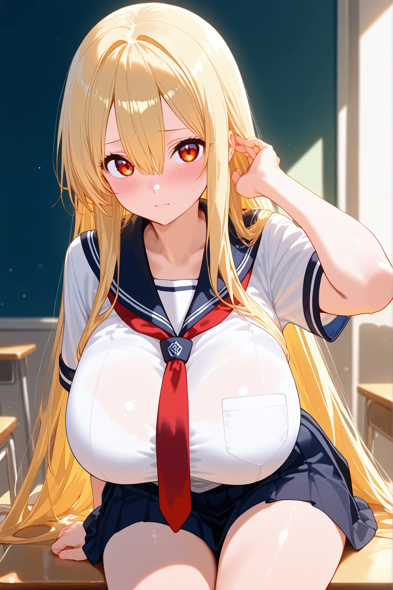 (paizuri, breasts blowjob, breast squeeze, breast in 1penis), (masutepiece, Best Quality, High resolution:1.5, anime colours, megami magazine:1.2, anime poster style, anime keyvisual, sharp, 8k, photorealistic), (nsfw,:1.2), (beautiful eyes:1.5, beautiful face), Alice Zuberg, 1girl, blush, (white headband), (blond Long Hair, hair braid), (huge breasts:1.5, nude, nipples), upper body, (Perfect detailed Anatomy, beautiful detailed hair, perfect detailed body:1.2, shiny skin), (thick outline, Beautiful outlines, black outlines),