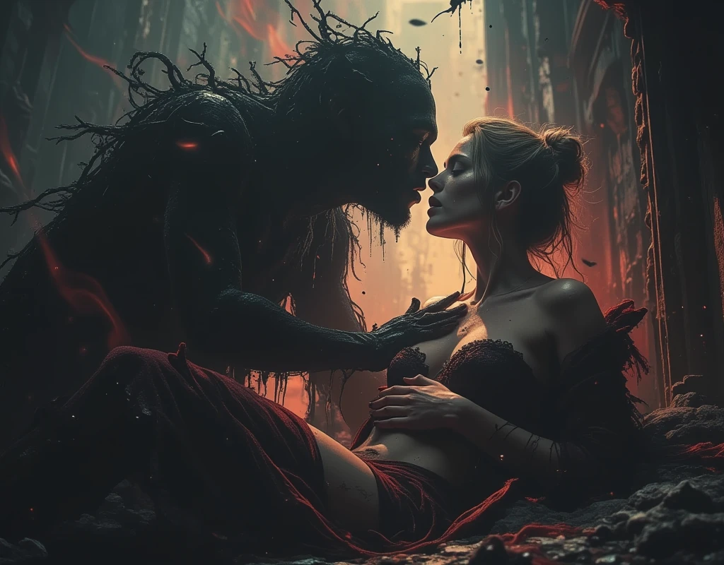 Boy flirting with hot female zombie. She is escaping from boy 