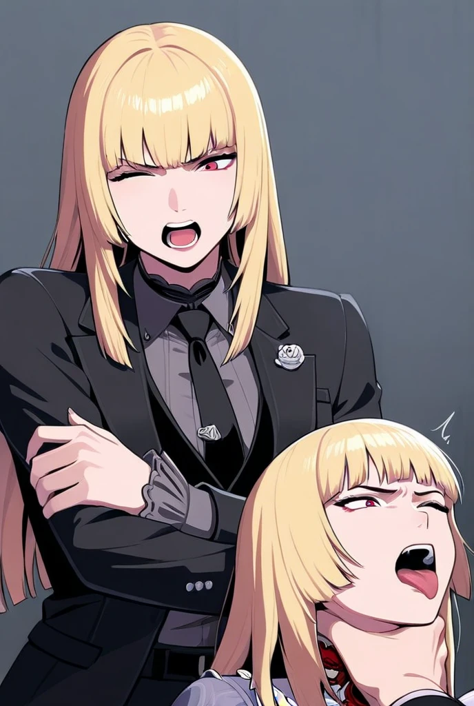score_9, score_8_up, score_7_up, score_6_up, 1girl, yaoi, seras, ahoge, blush, straight-on, in heat, aroused, naughty face, open mouth, tongue, plump lips, heavy breathing, upper body, face focus, (arms at sides), ((hearts)), nude, naked, full body shot, 1boy, large penis, long penis, testicles, penis awe, (penis over eyes), penis on face, foreskin, saliva drip, blackfire, muscular