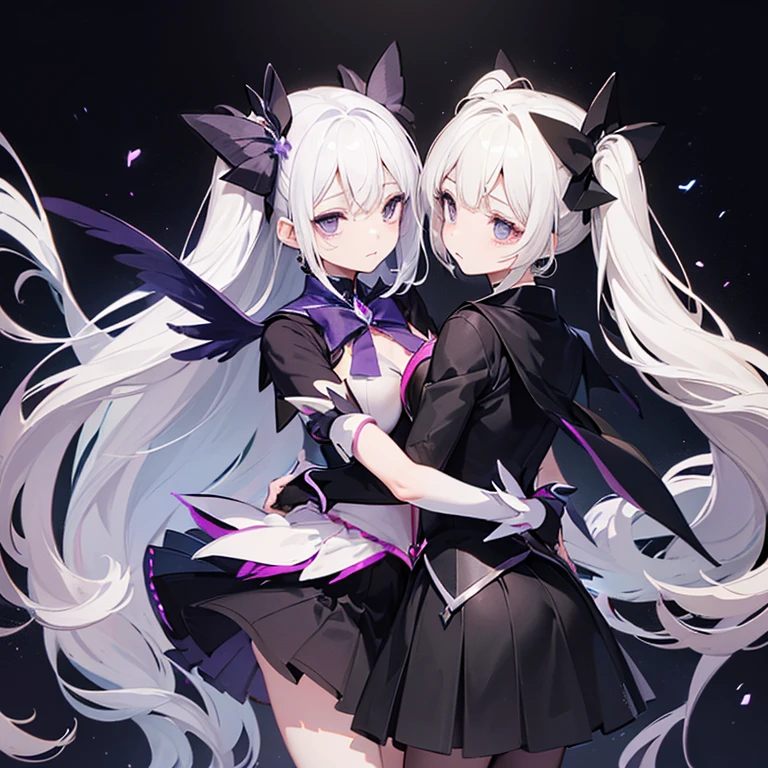 Genshin Impact OC. White hair with a side ponytail and the rest of the hair is down. She has pink eyes and a hydro vision. She is fancy, get inspiration from characters like Furina. She has elf ears, she is pale