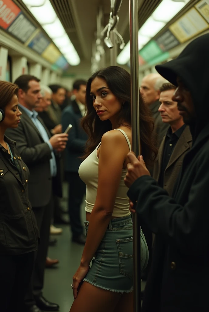 Girl in thong riding a train that accidentally collided with someone from behind, everything in sightundefined,