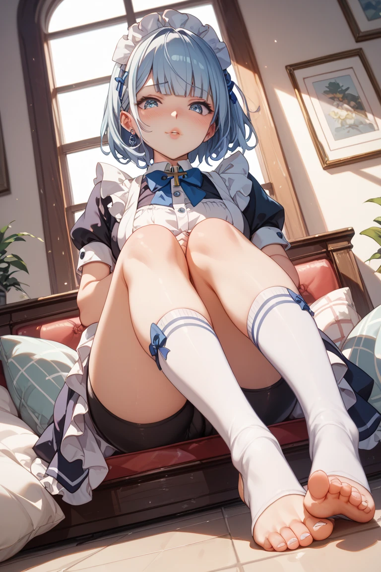 Princess Blue Dress、gold tiara、Transparent pure white skin、Glossy skin、long hair、golden hair、blue eyes、room、blush、skinny、View from the bottom、emphasize the muscles of the pussy、((10 years old))、short skirt、princess tiara、(((spread legs)))、the man'his head is between his legs、(((Cunnilingus licks pussy in front of everyone、A man lifts my leg'hand