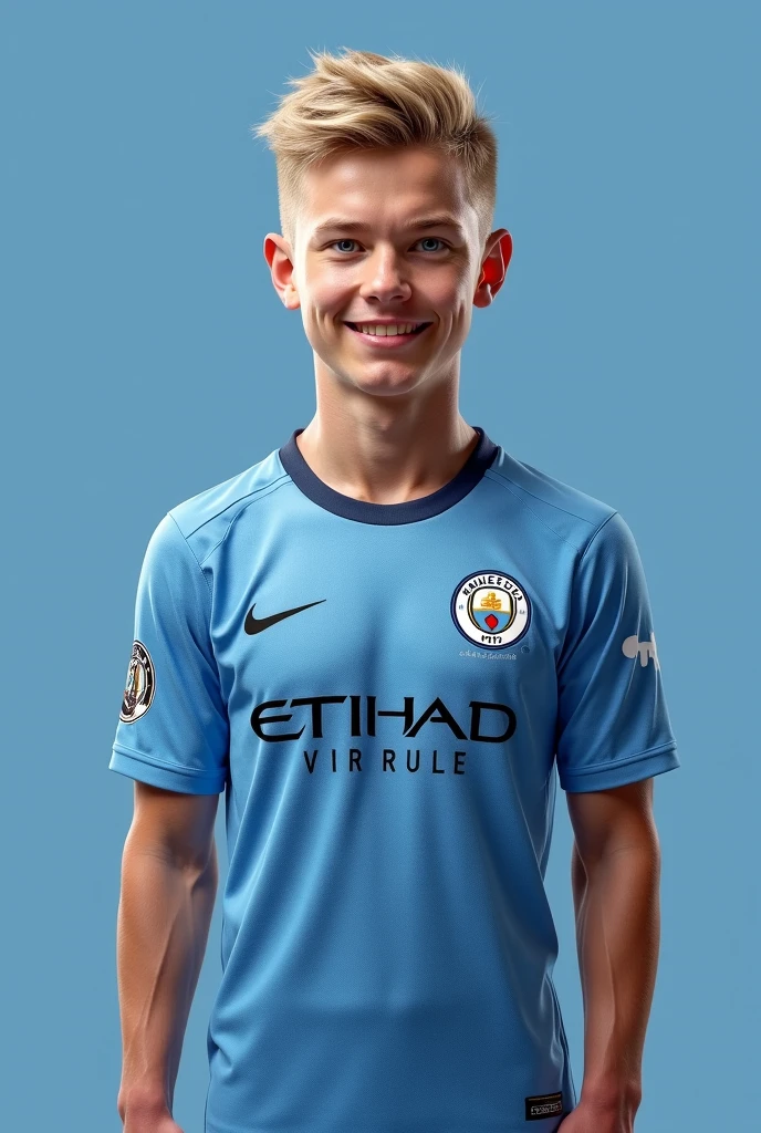 Erling Haaland with short blond hair on the Mancity jersey
Without clothes