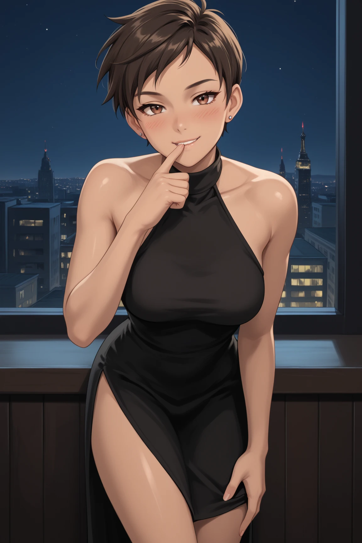 masterpiece, best quality, detailed,Super high quality0,perfect anatomy,beautiful light and shadow, ,Beautiful white skin ,black hair,blue eyes,disheveled hair,slim,adult,woman in her late 20s ,1woman,Videl,
,Various poses, solo, elegant party at night, very detailed eyes, smiling
anime style high quality 8k digital painting, glasses, wearing an elegant purple dress, masterpiece quality,