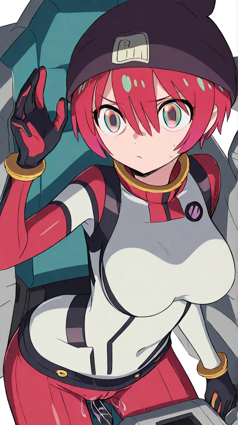   Amate Yuzuriha  ,one girl on her back,solo,staring at the viewer,
  Amate Yuzuriha  \(pilot suit\),Beanie,
Dynamic Pose,
masterpiece,of the highest quality,great quality,very aesthetic,absurd dress,