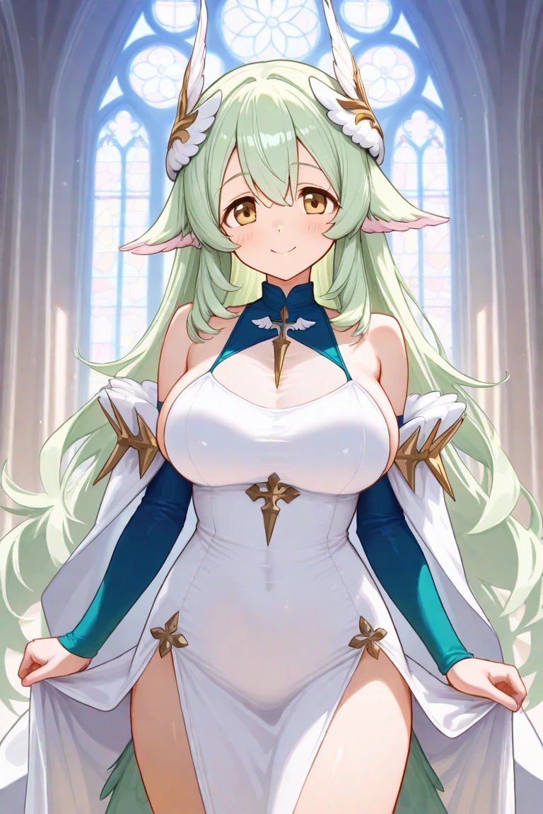 Cathedral、Elf、clergyman、smile、Big Breasts、Very large breasts、Underboob、Lower part of breast