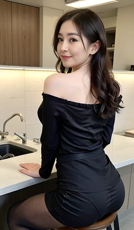 Highest quality、4K quality、Cafe staff turn away、thin、Small face、Tall 16 year old、A woman holds her chest（1.7）、bar counter、（2.0）、Off the shoulder、Mini Dress（1.8）、Bare crotch、wrinkled clothes、Tight ass、Naked butt