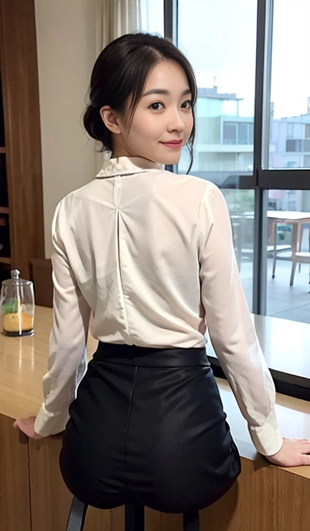 (((Backwards:2.0, Point your ass to the camera:2.0))), ((conference room:2.0)), ((Clothing:2.0, black long blouse:2.0, Black panties under white suit pants:2.0)), ((A grin:1.2, Small breasts:1.5, slender:1.5, Small Ass:1.5)), ((Japanese, 1 Girl, 18-year-old, 7 heads, Ideal body proportions, Black Hair, With bangs, Small breasts, Erect nipples, slender, Small Ass, Beautiful feet, Skinny Legs)), Surrealism, Cinematic Lighting, Depth of written boundary, First Person View, Boobs F/1.8, 135mm, Ticker, Mastepiece, Curate, ((Anatomically correct:1.3)), Textured skin, Super Detail, High detail, High quality, Awards, Best Quality, High resolution, 8K