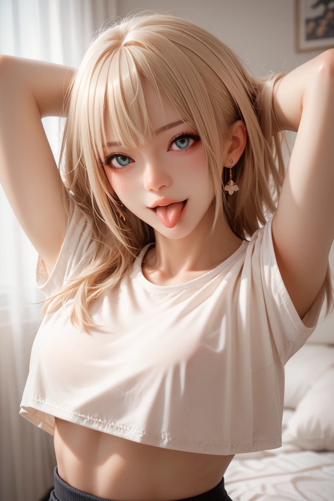 from front,(((masterpiece))), (((Portraiture))), Kujou Sara, Diffuse Light, Dynamic Shadows, Sharp focus, Genuineistic, detailed, High resolution, Absurd, White Background, very good, photoGenuineistic, Genuine, Wet, mascara, blush, Sleeveless, like々New Look, naked breast,small breast,