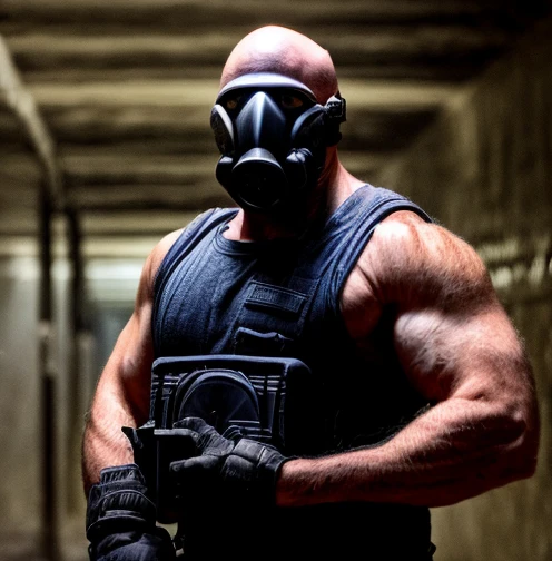1Muscular man wearing a full face helmet,2-hole helmet,black helmet,Masked,Adult male,beefcake,Bodybuilding,Huge pectoral muscles,Thick arms,Broad shoulders,Round buttocks,naked upper body,Wear sex tongs,Brown Thong,Mature,robust,Burly,tall and straight,luscious,Sexy,Masculinity,Big,big man,Heavy,Strong,apartment,The sun shines in from the window behind
