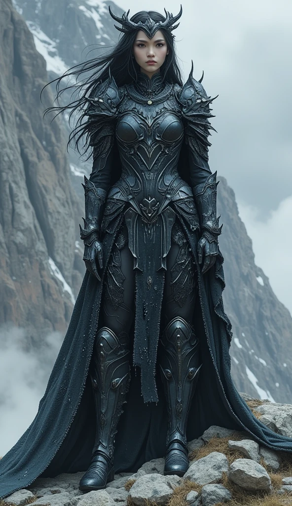 Demon queen with black hair and white