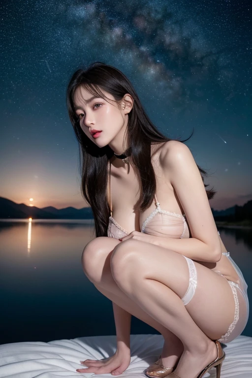NSFW,(masterpiece,best quality,ultra detailed,realistic,photo-realistic,high-resolution:1.2),(thorough realism,4 k:1.2),1 girl,(extreme cute Japanese_idol face:1.2),lying backwards on the ground with open legs,,(complete nude),(baby_face,KAWAII:1.2),(blushing cheeks,kind smile:1.1),(black tie_up hair,blow in the wind),(intricate details eyes and face:1.2),(accurate physique,exelent anatomy as female body:1.2),detailed bottoms,pubic hair,(sweat skin that reflects moon light:1.1),(Seductive glossy legs and feet:1.2),Professional Manufacturing,12 K resolution,Highly detailed,Ultra High Quality,hyper photo realism,rendering by octane,BREAK,Japanese Primitive Age,primitive era,darkness cave,animism,night Outdoor,moonlight,Mystical Night,Starry Sky,(from below,dynamic angle:1.1),