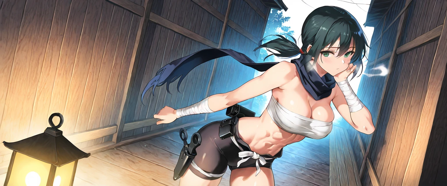 masterpiece, best quality, ultra-detailed, illustration, an extremely delicate and beautiful,high resolution, ultra-detailed,,perfect face,slender perfect body, Tight belly,Toned buttocks,Constricted waist,,(cyber punk:1.5),(Oiran:1.7),(battlefield:1.3),,(colorful hair),(braided hair),(smile),(open shirt:1.2),(tattoo on thigh:1.3),(very short hair), shy daughter, short stature,(flat chest),( sweaty skin:1.2),(low view:1.5),white panties