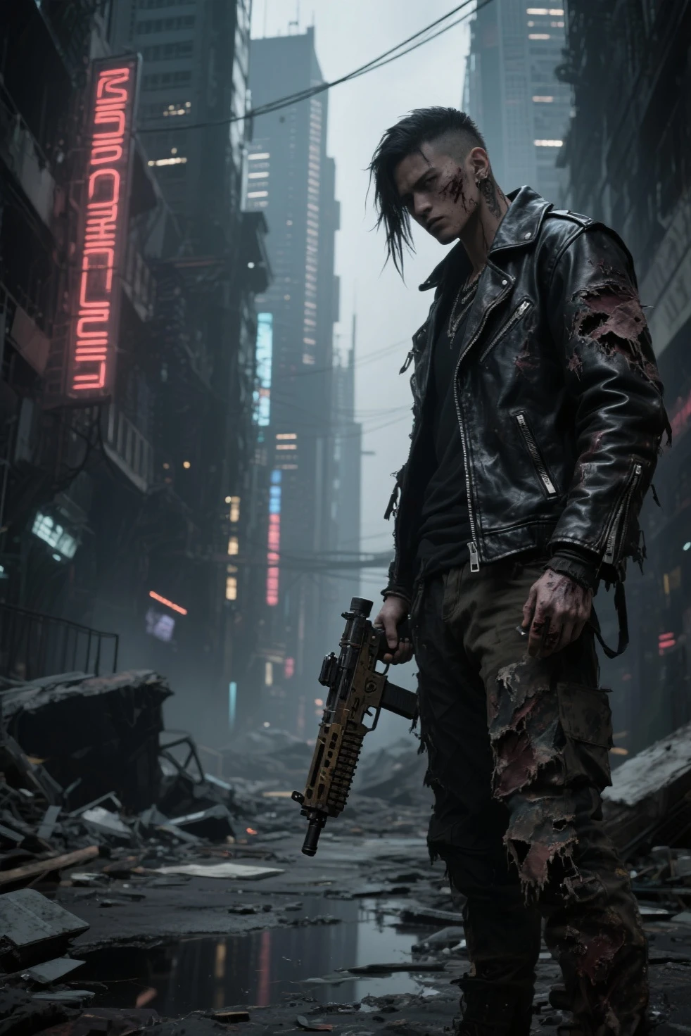 (((hombre, chico joven,,Ropa punk del desierto, Ropa Mad Max,Paramo clothing, pecho ,Abs))), ropa , Abs, musculoso, atractivo, Pose ruda, Hay un hombre sosteniendo una pistola y una pistola en la mano, Mad Max con una pistola, concept art digital illustration, Estilo de arte dieselpunk, Post-apocalyptic explorer, illustration concept art, epic fantasy sci fi illustration, Arte conceptual digital de alta calidad, epic scifi character art, Symmetrical dieselpunk warrior, soldado dieselpunk, Arte conceptual de pintura digital,(((Estilo Borderlands))) cuerpo, ropa, , In a desolate wasteland,(((una caravana del desierto con soldados gritando y maldiciendo enfados)))