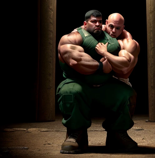 Asian fat man,Mongolian bald man, ballistic vest, tactical pants, deserts、, headset,, shemag, big ass, muscualr,, brush cut,Flat head,pubic hair, Lifts Hand,Black armpit hair,white legwear,sitting,Lifts Hand