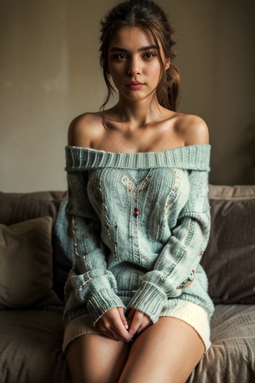 Twin Tails,Beautiful sexy woman(Wear an off-shoulder sweater),,(Smooth skin),E7E48U,Small Breasts,pubic hair