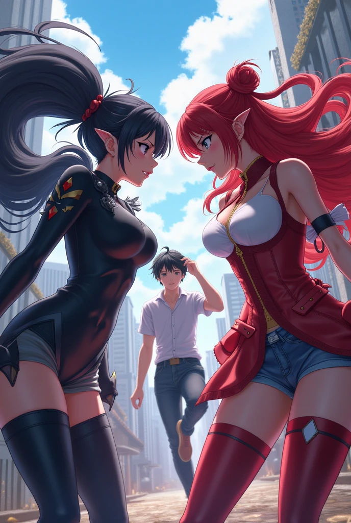  anime characters fighting with each other in a scene, a picture by Kanbun Master, tumblr, conceptual art, epic anime style, official fanart, anime style 4 k, jazza and rossdraws, artgerm and atey ghailan, ross tran and ilya kuvshinov, demon slayer artstyle, high quality fanart, anime fight, anime style mixed with fujifilm
