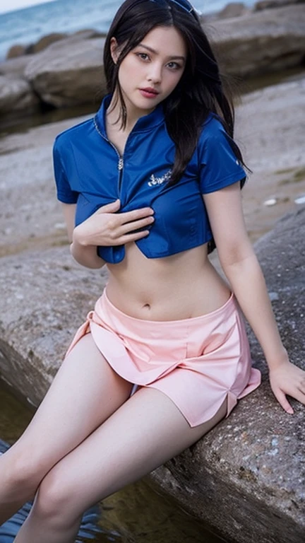 NSFW, 1girl in, (Well-formed face), (Ideal ratio body proportions), school ground, Sunnyday, (((Show off your panties to the camera))), ((Wear a jersey on your upper body)), ((Lower body is panties only)), long , Wet, Clothes are see-through, Smiling smile, de pele branca, A slender, Dark hair, short-hair, beauty legs, Small buttocks, surrealism, Cinematic lighting, depth of fields, One-person viewpoint, F/1.8, 135 mm, canon, nffsw, masutepiece, ccurate, Anatomically correct, Textured skin, Super Detail, high details, High quality, awardwinning, Best Quality, hight resolution, 1080p, 4K, 8K