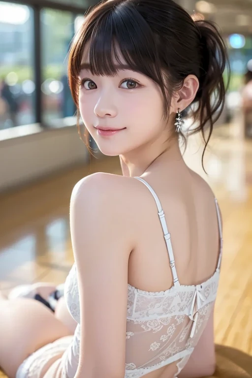 (RAW photo: 1.2), top quality, beautiful detailed girl, underwear, smiling, short hair, blonde, yellow underwear, squatting, highly detailed eyes and face, beautiful detailed eyes, huge file size, high resolution, 8k wallpaper, fine details, highly detailed ticker uniform 8k wallpaper, light on face, movie lighting, 18 year old girl, sexy pose, (photorealism: 1.4), Illustrations, super details