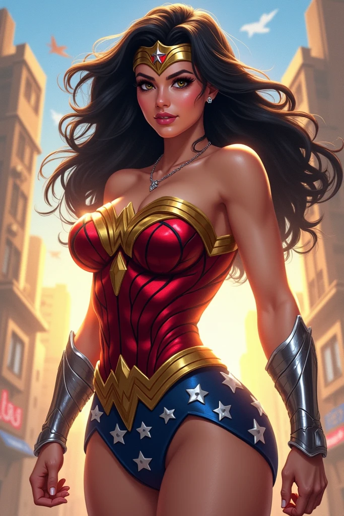 Make the image of Wonder Woman in a VERY short skirt