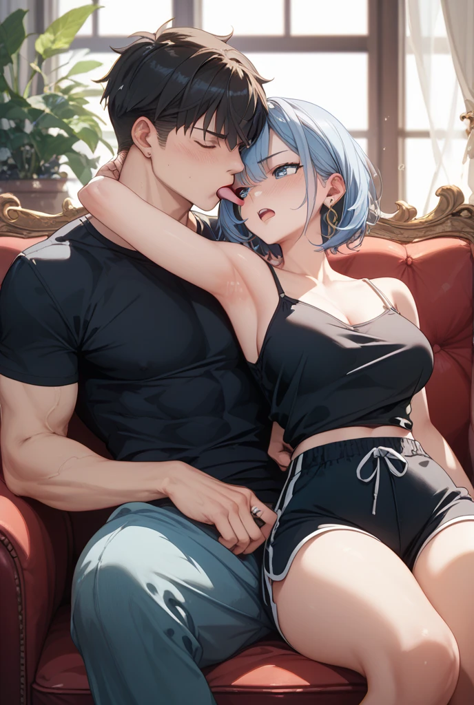 girl and boy, , Arrange pose,Top quality work,Show Legs,(long white hair),(blue eyes), Rose cheeks, Pretty Face, A perfectly proportioned face, ((casual A-LINE BUSTIER DRESS)), tokyo street,((white wall background)), round small breasts, ((young pretty boy grab her breast)), (erotic pose), nsfw