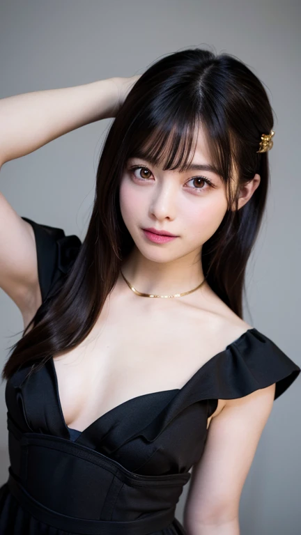 highest quality, illustration, ultra-detailed, finely detailed, high resolution, 8k wallpaper, perfect dynamic composition, beautiful detailed eyes, futuristic rubber suit floating in outer space (black hair 1.2), (huge breasts) :1.1), cleavage, nice pose, sneers, outer space, galaxy, 18 year old girl, nice, (cute:1.3), (beautiful:1.5), sexy shot looking at camera, sideways glance , glaring, moody, downer, cool, boyish, sleepy looking, smile, portrait, gothic makeup,