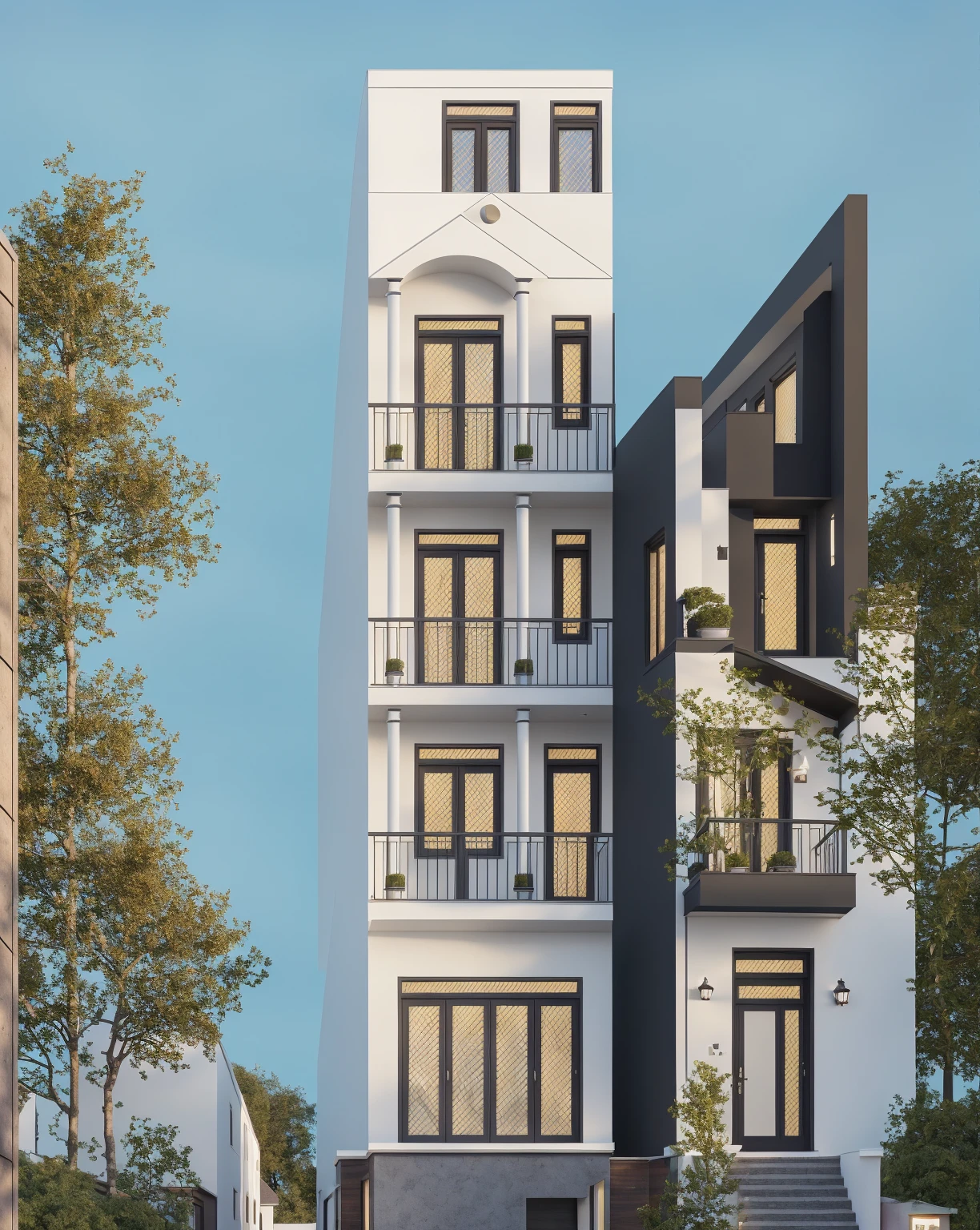 rendering of a modern residential building with a balcony and balconies, professional render, wide angle exterior 2022, highly detailed render, high quality rendering, realistic render, architectural render, high-quality render, detailed rendering, hyper-realistic render, hyper - realistic render, very realistic 3 d render, high render, realistic rendering, very realistic render