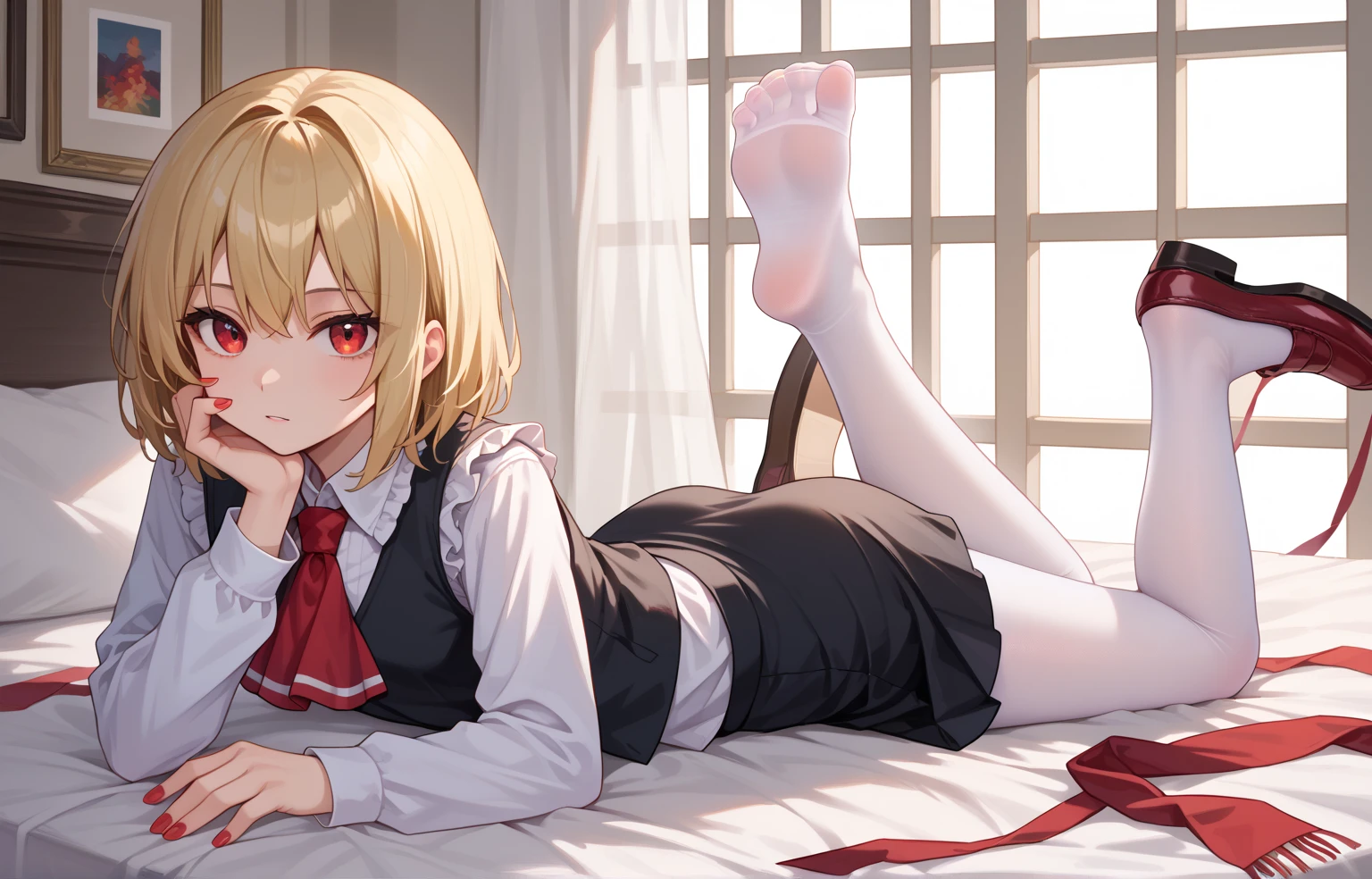 ultra-high-resolution,Best quality white stockings,Lace socks,Burpee socks,overknee socks,Exudes a cute and shy atmosphere。
