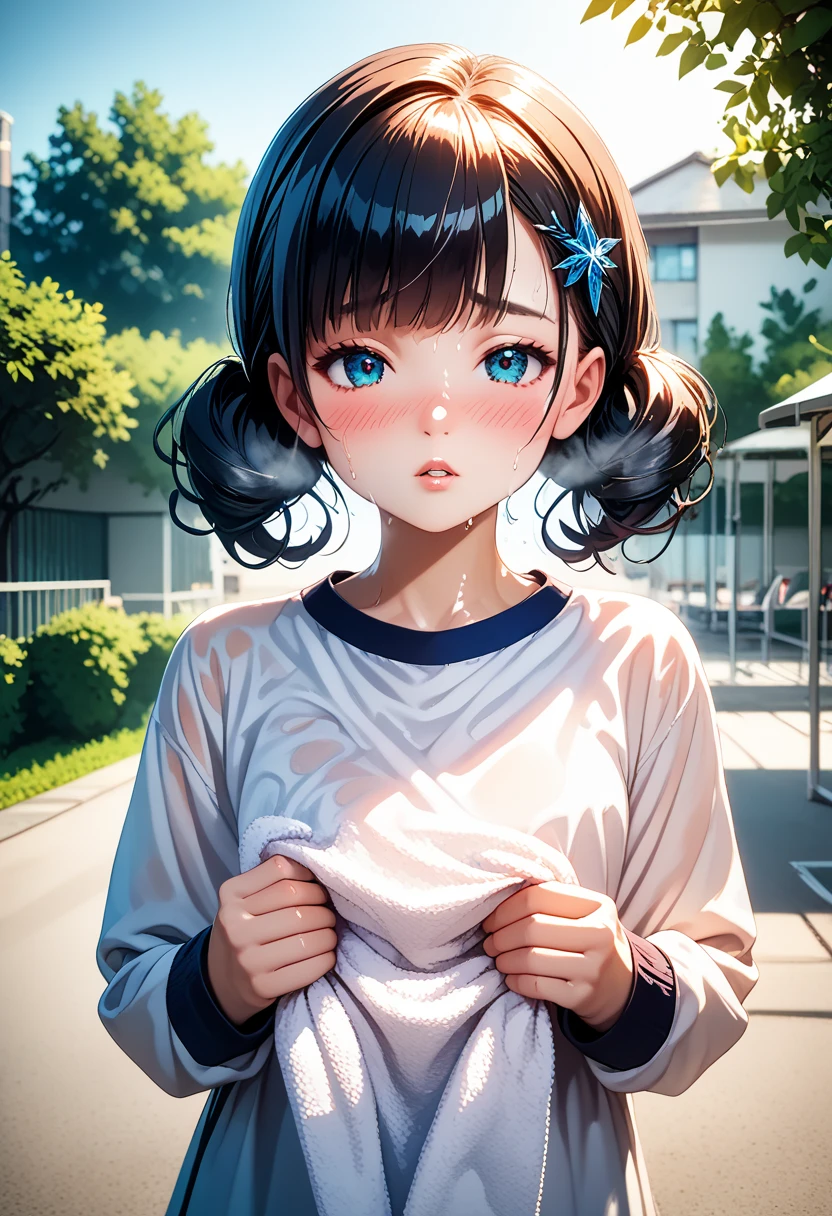masterpiece, High resolution, figure, Kyoto animation style, your name is movie style, night, midnight, light, (1 female: 1.3), (alone: 1.4), long eyelashes, short bob, blush your nose, futon, lying down, naked, close up of face, cover your chest with your hands, hide with hands,