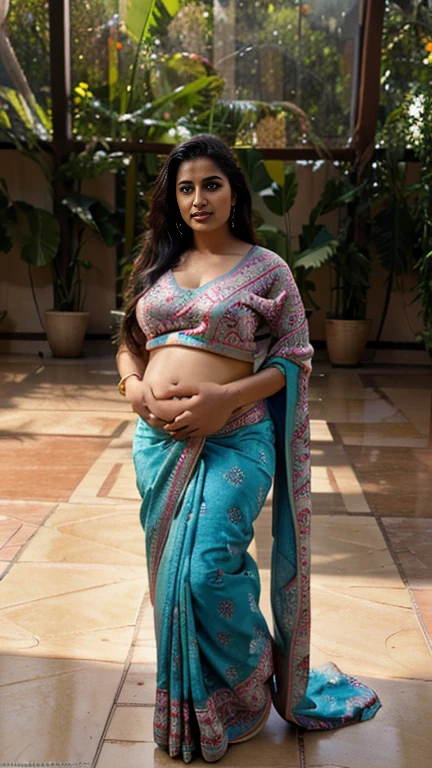 there is a woman in nude standing next to a blue wall, wearing a nothing,nude,no clothes, wearing nothing ,dressed nothing , nude, naked, wearing jewellery, very beautiful enga style, wearing intricate, showing her huge breasts, black nipples,hd resolutions 