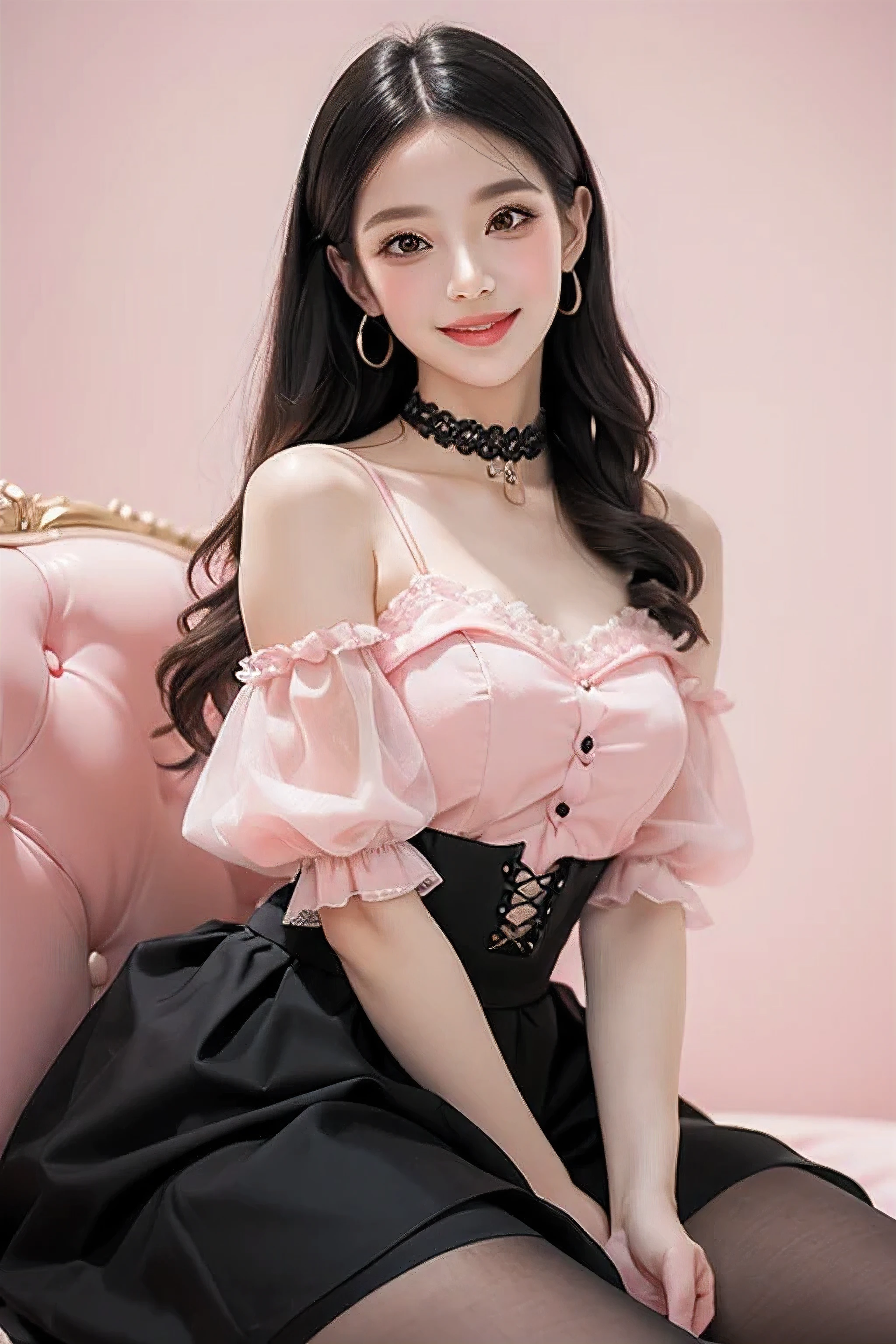 Korean,Sitting on the train,(((tmasterpiece))), ((best qualtiy)), ((intricate detailes)), ((Ultra-realistic realism)), Ridiculous resolution, A MILF, Mature Woman, ighly detailed, illustratio, 1girll,((Large breasts)), perfect hand, Detailed finger, Beautiful detailed eyes,((( Whit pink short bob hair))), with brown eye, Name badge, ((( Korean-style long-sleeved off-the-shoulder,Pink ruffled lace-up pleated skirt, Black lascivious knee socks:2.2))),detailedbackground, perfect eyes, mesmerizing eyes,Slightly open mouth, ((Colossal breasts 1 girl that seems to break:1.2))