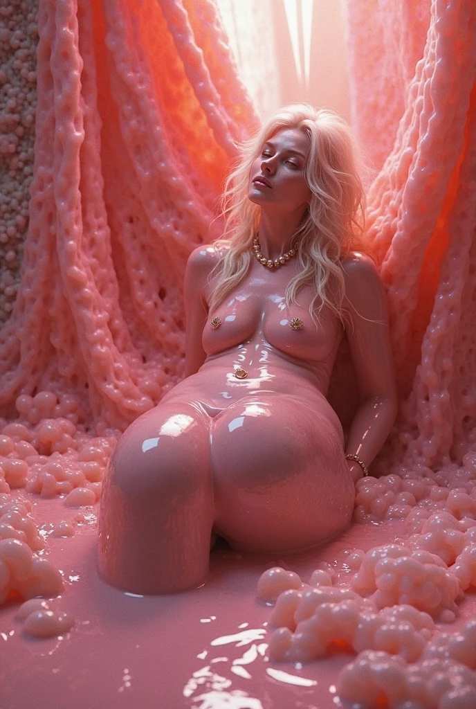 Naked girl, big tits, wet pussy, pale skin, spreading legs, pink hair
