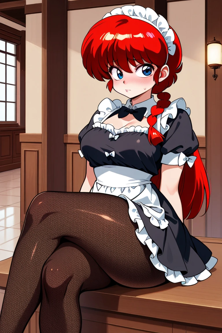 A pretty maid. best quality, masterpiece, red hair, sky blue eyes, wearing a steriotypical French maid outfit, (headdress、white blouse、black ribbon、White Apron、ruffle skirt、puff sleeves、collar、choker、apron with fine ruffles:1.3)、black maid costume). looking up, upper body,hair strand,Fair skin, Large chest,. Adorable, mature Woman,detailed big-eyed woman, round face. promenent red lips,In the mansion library, large ass, Picture from the side,looking at the scenes, intense colors, Very valuable details, complex details, volumetric lighting, digital art, 8k, trending on Artstation, Clear focus, complex details, highly detail, Greg Rutkowski Big Eyes, high-resolution, red hair. Ellie Bamber., attractive chest, .Photorealistic. Confidence, self esteem, assertiveness, dominance. wide Amused smile. Sultry expression. , Cleavage. Perky bosum.Knees clenched together, Tense posture, bites his lower lip, anatomically correct, Realistic, side-view,(((,barefoot, 5 toes, black toe nails, Focus full body, tied ankles together, tied arms to back, solo, on dungeon, sit on a chair,perfect feet,)))