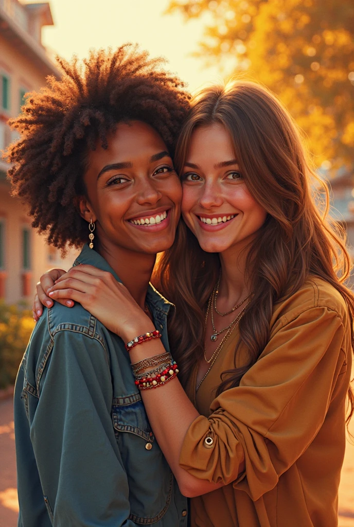 In an endearing close-up photograph, two close young european girls, with radiant smiles and sparkling eyes, sitting in a cafe and looking directly at the viewer. The genuine bond between them is evident in their warm expressions. The background, beautifully blurred through a high depth of field, accentuates the focus on their heartfelt connection. Captured in a Photographic style with a 50mm prime lens, ensuring exquisite facial details and a natural perspective that brings out the authenticity of their friendship. <lora:faces_v3:1.4>