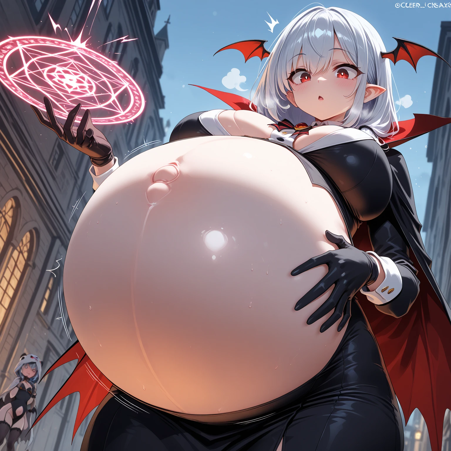 Giant Dragon,((pregnant)),background:Remains,smile,sfm,Long tail,Good body