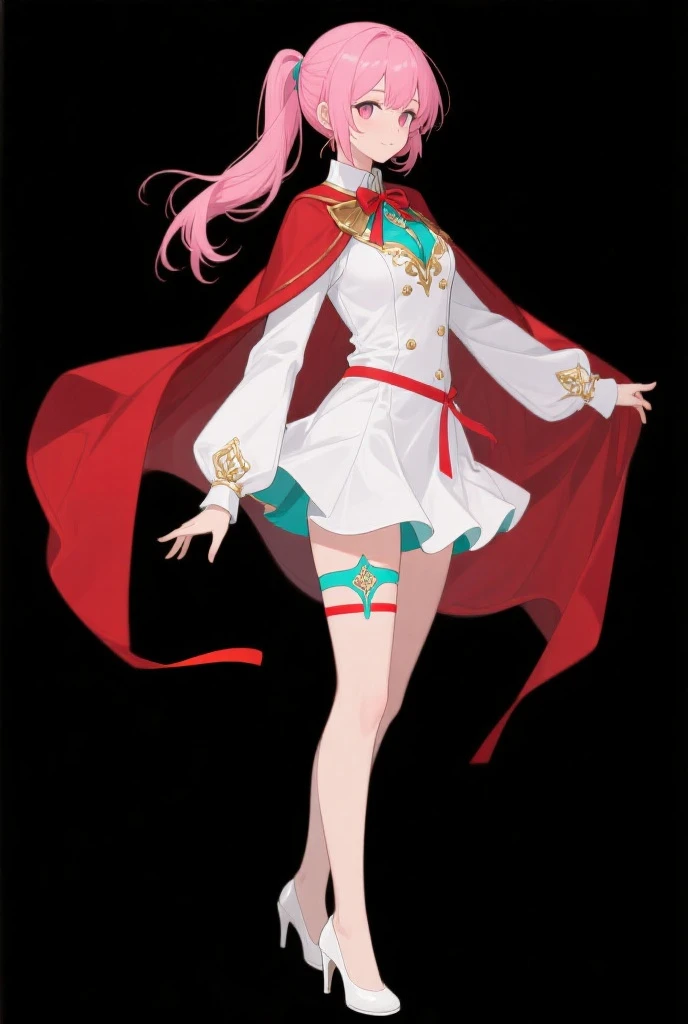 (My little pony), anthro, ((turquoise to white hair gradient)), white body, red eyes, medium breasts, red lips, perfect lines, beautiful quality, room, very shy, ((red mage cape)), radiant light, red stockings, white panties, cameltoe 