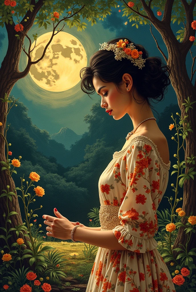 (realistic: 1.3) (original: 1.2), masterpiece, best quality, ((hibiscus flower blooming on a gnarled branch on a gray background)), fractal mandala background, poetic intimacy. colorful, beautiful naked forest goddess, expressive eyes, perfect face, highly detailed, high resolution, 1 sexy scandinavian girl dressed in forest, flowers, leaves, mandalas, fractal, girl in the forest, forest goddess, ((old antique clock floating )), ((lamp hanging from the tree)), ((full body)) hair blown by strong wind, ((transparent clothing)), ((exposed breasts)), ( (transparent open top)), mandala and flower , illustration, very delicate and beautiful, very detailed, CG, Unity, 8k wallpaper, huge file size, very wide lens, soft lighting, slight smile, (( transparent clothing showing naked body)), ((well detailed eyes looking up)), ((scandinavian girl sitting on tree trunk)), oil painting, scandinavian tanned skin, ((full moon night sky )), ((falling autumn leaves)), ((girl looking at an old clock)), nsfw,(( Felicity Jones)), (sensual), (Extremely beautiful), (erotic:1.2), (sublime: 1.0 ), (Extremely sensitive: 1.0), (wise and understanding: 1.2), nsfw, sfw, ((skin wet with water)), ((feet stepping on grass)), ((girl sitting on tree trunk, feet stepping on grass)), blushing face, lantern, fog, mystery and fantasy, ((reflection of full moon in a distant lake)), distant mountains, wlop style, 
((Roman column)), ((wall with ivy and flowers)), (wall with Bougainvillea)), ((Bougainvillea tree))