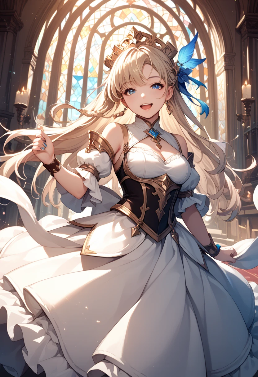 (day:1.2),outdoors,church,(very detailed background),
dynamic pose, dynamic angle,
barbara \(genshin impact\), blonde hair, blue eyes, twintails, hair bow, twin drills,
((white dress,frilled skirt,detached sleeves,,white pantyhose,book,belt)),
1girl, solo, (18 years old:1.5),Beautiful Finger,Beautiful long legs,Beautiful body,Beautiful Nose, perfect eyes, perfect face,(beautiful detailed aqua eyes),((mature female:1.1)),((milf:1.1)),make up,parted lips,(shiny skin:1.1),(perfect female body:1.2),(gorgeous detailed skin),(detailed hair),
looking at viewer, ((smile)),
novel illustration,ray_tracing,intricate details,depth of field, extremely delicate and beautiful,
(Beautiful,medium breasts:1.4), (beautiful_face:1.5),