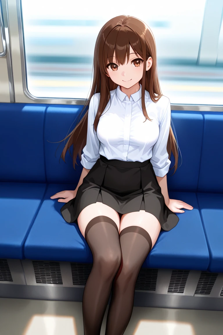 "(masterpiece, High resolution, Ultra High resolution, 4K) Brown Hair, Sae Skirt, Accentuate your thighs, White thighs, Soft thighs, Shiny thighs, Sitting on a train, Orientation angle, (Bottom Corner), Sitting on a train seat, Sit in front, Camera zooms in on the crotch, My feet are on the train floor, whole body, Looking down and sleepy, Watch only the viewer,"  highest quality, 超High resolution, (Realistic: 1.4),, High resolution, detailed, RAW Photos, Shapuri, Nikon D850 film stock photo by Lee Jefferies 4 Kodak Portra 400 camera F1.6 Lenses Rich Colors HyperRealistic Animation Textures Dramatic Lighting Unreal Engine Art Station cinestir 800 Trends,Leg spread、White panties