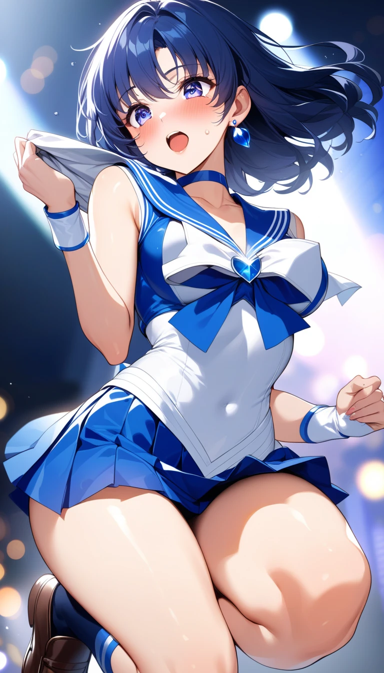 (8K、RAW Photos、Highest quality、masterpiece:1.2)、(Realistic、Realistic)、1 girl、((Sailor Moon Costume:1.5、With pubic hair、Large Breasts、Full body from the front、Standing with hands behind back、))、Lots of eyelashes、Glowing eyelids、skeletally correct、smile、This photo will awaken boys to sex