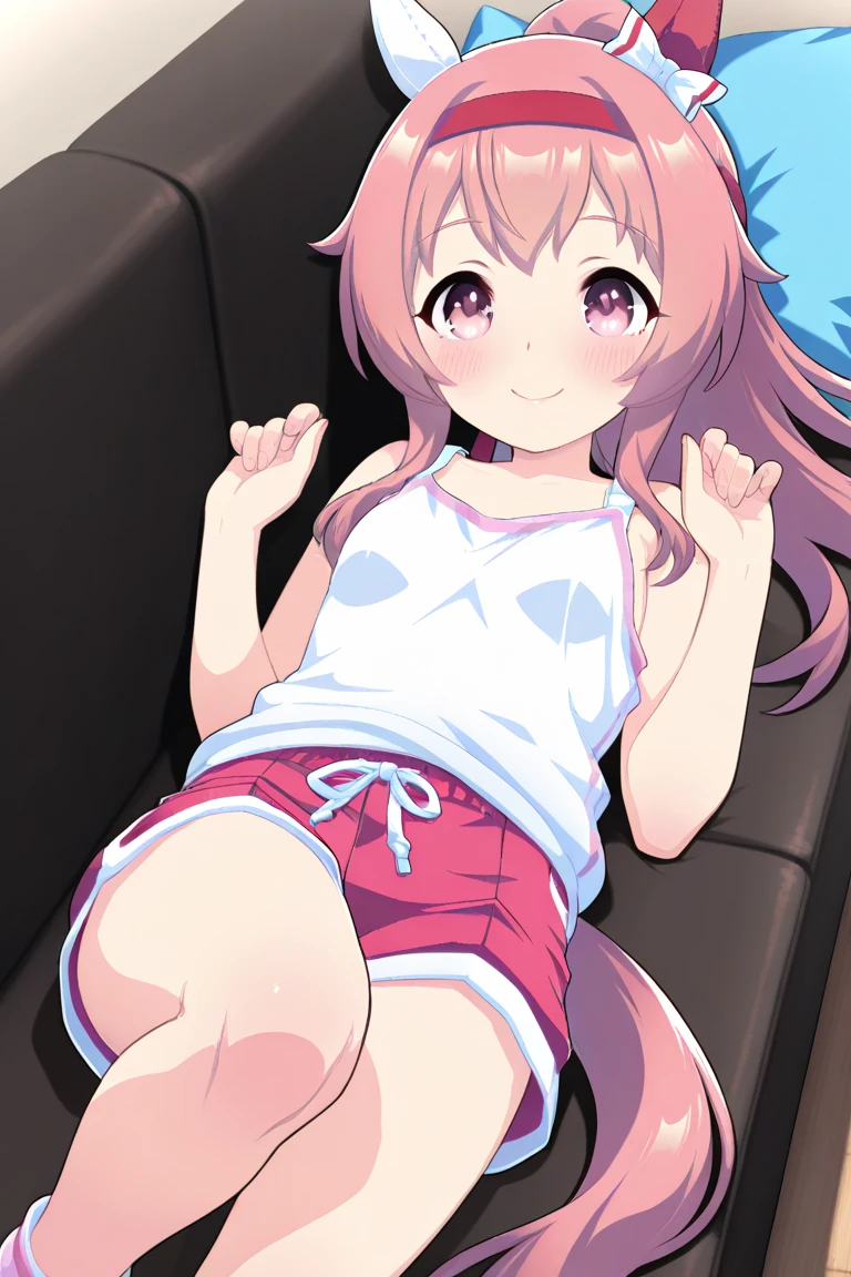 furry girl, young, rabbit, pink hair, emo hairstyle, long ponytail, anime style, flat chest, small , red eyes, yellow hoodie jacket, open clothes, pink bikini, beach, clear sky, high quality, detailed body, detailed eyes, detailed face, masterpiece, glistening body, detailed body fur, best quality, one tone body fur, white body fur, skinny, aeghao, tongue out, rabbit ears, looking at you, gangbanke, huge eion, spread le