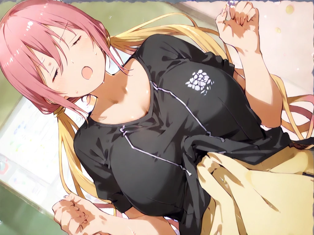 Inside,(night),Japanese-style room,On the futon,Rika Jougasaki,Yellow and orange hair hoop, yukata,undressing,blush,,blush,(naked),((Small breasts)), in heat,orgasm,spread her pussy,open vagina,spread legs,((1boy,vaginal,sex,girl_on_top,straddling ,sit astride))